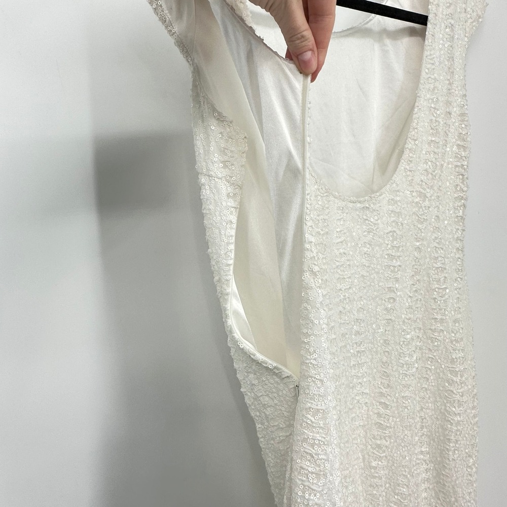 NWT ALBERTO MAKALI White Sequin Cap Shoulder Pad Scoop Sheath Mini Dress 12 - Picture 7 of 10